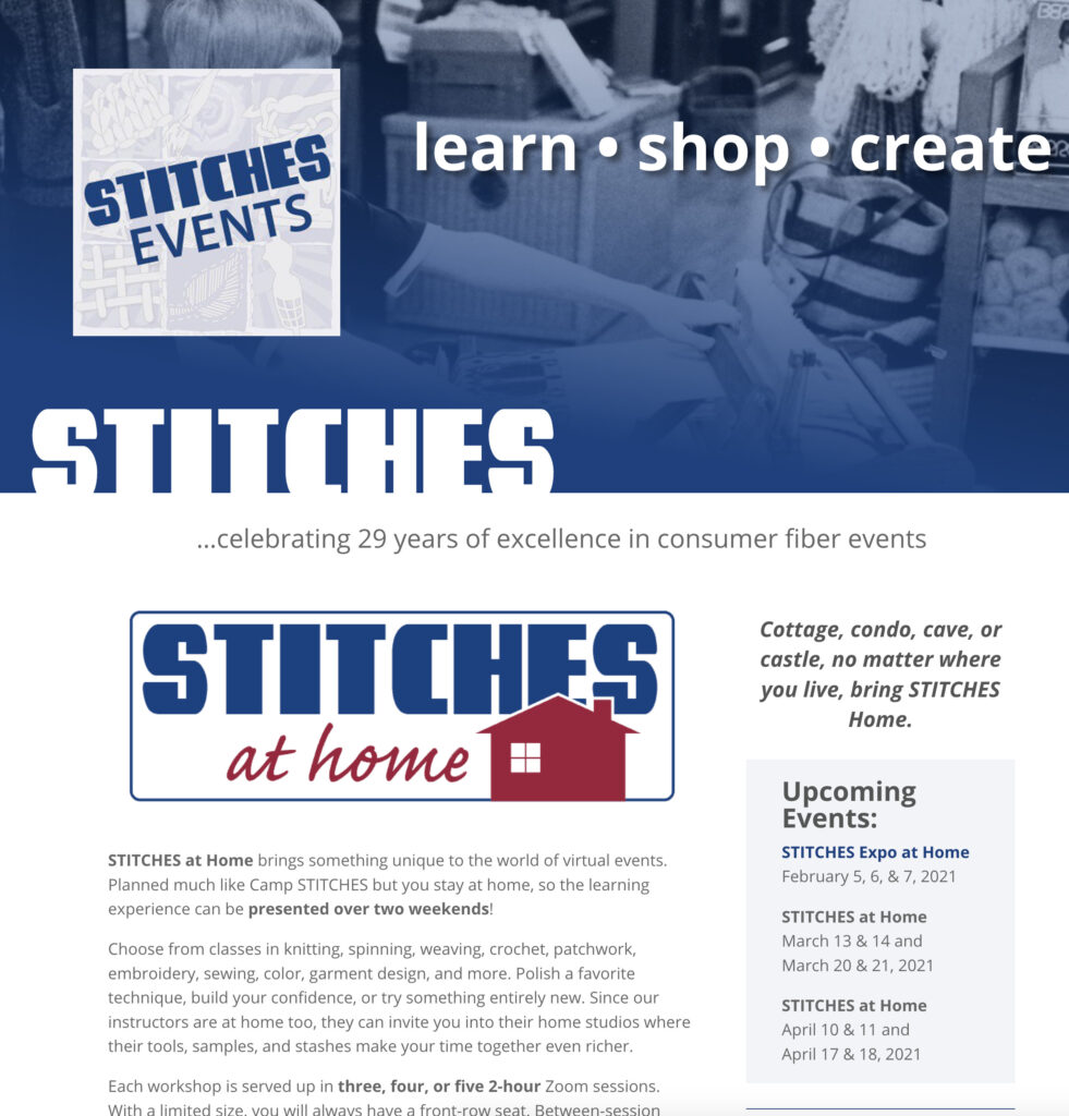A screen shot of Stitches at Home virtual sign up page.