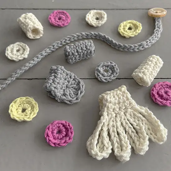 A close up of the crocheted beads.