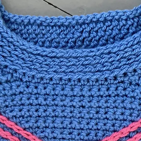 Pullover collar using half double crochet in the third loop