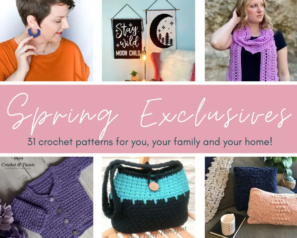 The Spring Exclusives Collection is a 31 pattern bundle curated by Cosy Rosie UK featuring designers from the Crochet Business Academy.