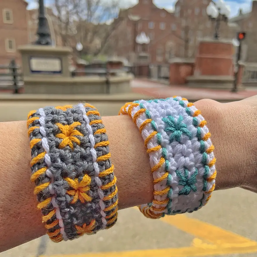 The Star Studded bracelet is a fun bracelet to make.  The pattern includes a detailed, step-by-step, beginner guide to embroidering on crochet.