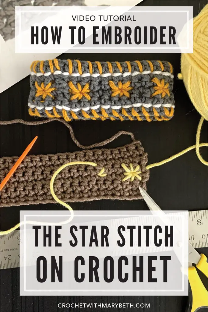 This video and written tutorial by Mary Beth of Crochet with Mary Beth will teach you how to Embroider the Star Stitch on Crochet. The Star Stitch is an pretty stitch that is easy to embroider on any single crochet project. Follow the written instructions or watch the video. You will learn how to think of your crochet as a grid, what spaces to stitch into, the order to stitch, and how to keep the back of your work neat. Click throught to watch the video.