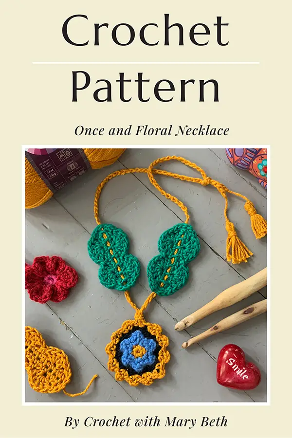 A beautiful unique crochet necklace you can keep for yourself and give as a gift.  It works up quickly and only requires 30 yarns of worsted weight yarn.