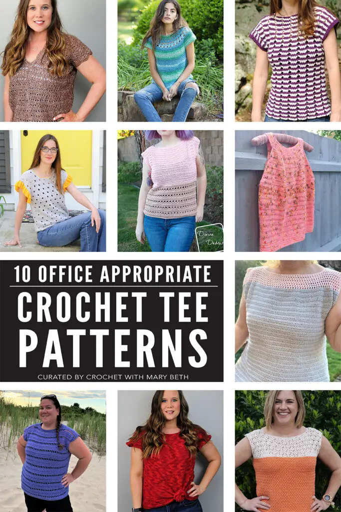 You have to see these 10 office appropriate crochet tee patterns. I searched high and low for modest unique tee patterns for women because I want to wear my makes out in my real life. These patterns are quality, easy to follow and available on Etsy or Raverly.