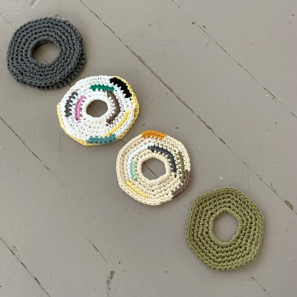 Three different variations of the Circle Around Crochet Bracelet pattern.