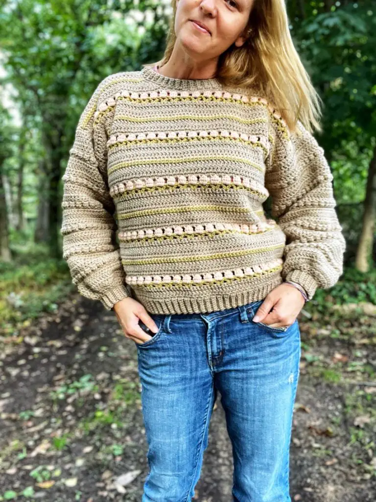 CoyCrochet's version of the Roses on Repeat crochet sweater.