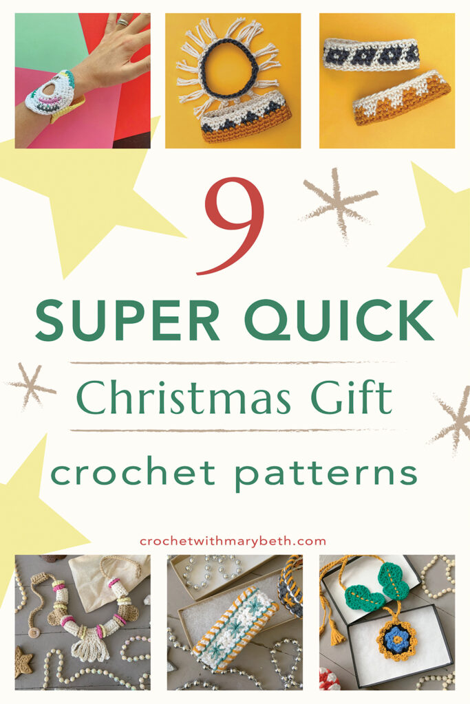 9 Quick Christmas Gift Crochet Patterns - This crochet pattern Ebook includes 9 quick crochet gifts to make and give.  Your family and friends will be delighted when they receive any of the 6 bracelets or 3 necklaces.  You will be relieved of your Christmas gift stress as you quickly crochet up these creative jewelry projects that each take less than an hour.  Learn more about this Christmas Gift Crochet Ebook on my site.