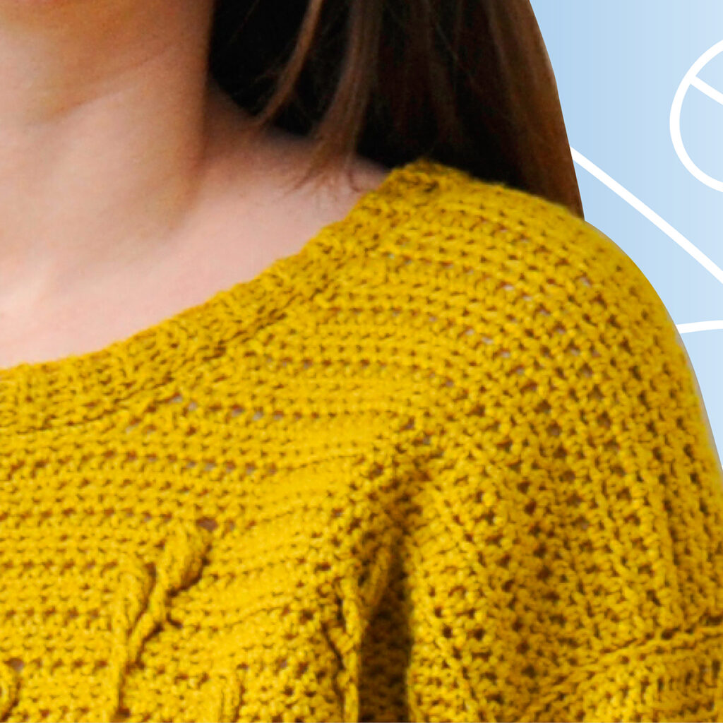 The collar of the Best Buds Sweater pattern is made with sc in the back loop stitches.