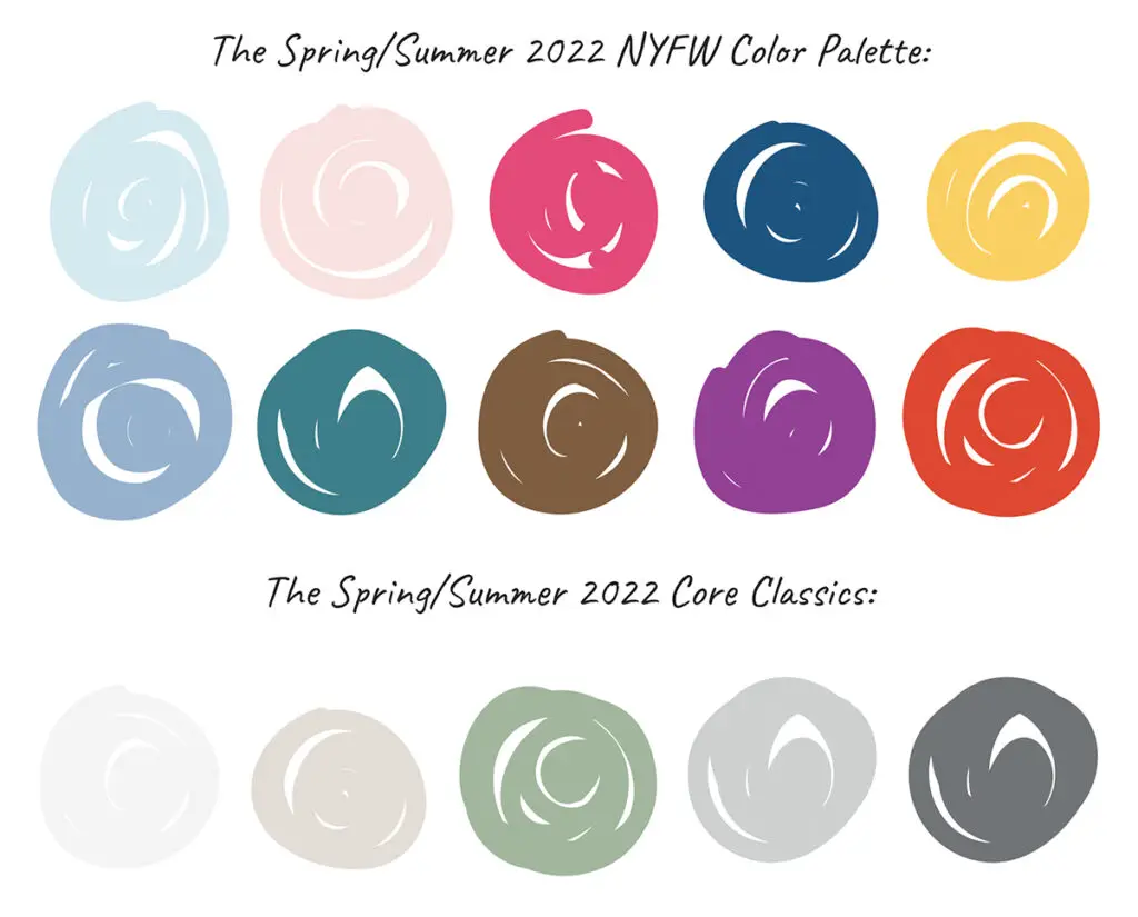 Pantones Spring Summer 2022 Color palette includes 10 bright colors and 5 neutrals.  Any of these colors will make great yarn color combinations.