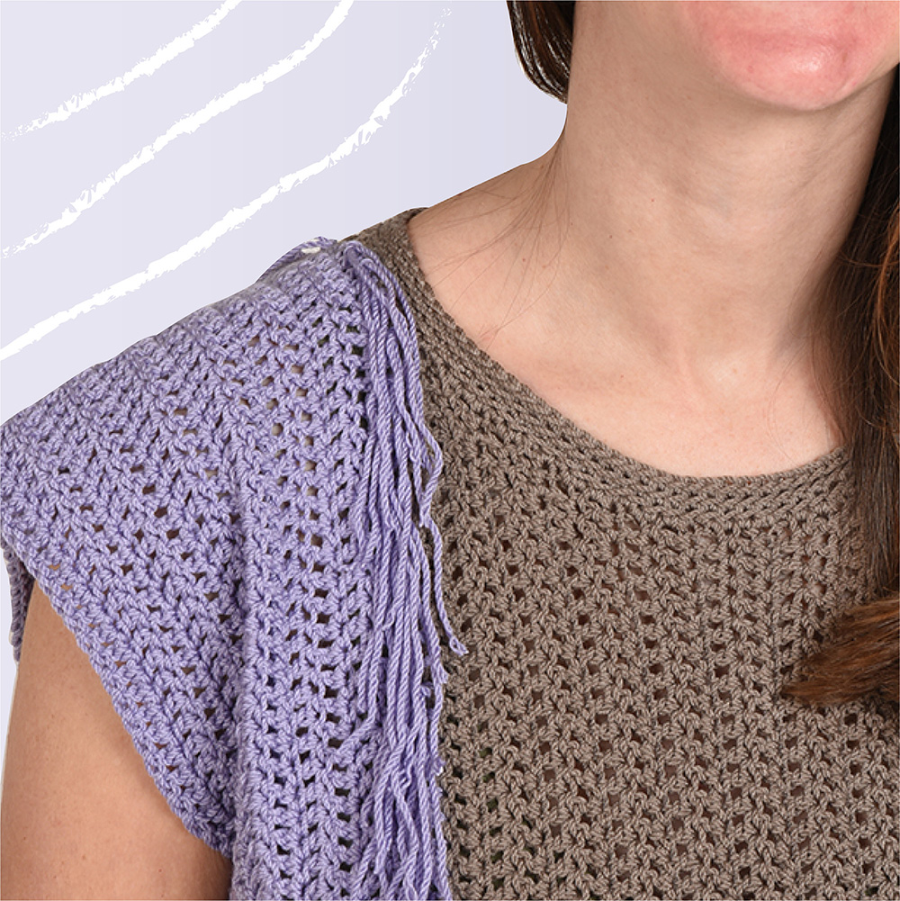 The Never Enough Crochet tee pattern features a pretty scoop neck and cap sleeves.