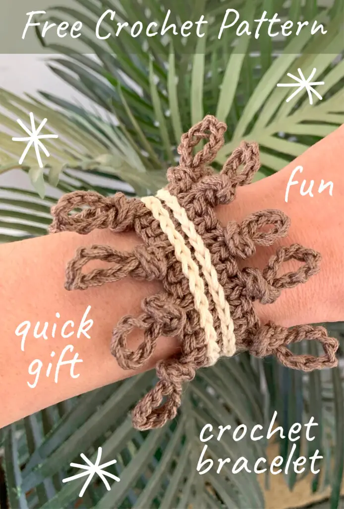 Are you looking for a free crochet bracelet pattern that makes a great crochet gift?  If yes then I think you are really going to enjoy the Wild Knots Bracelet.  It's a quick diy jewelry pattern that takes less than 1 hour and less than 30 yards of yarn.  This pin will take you directly to the free pattern.