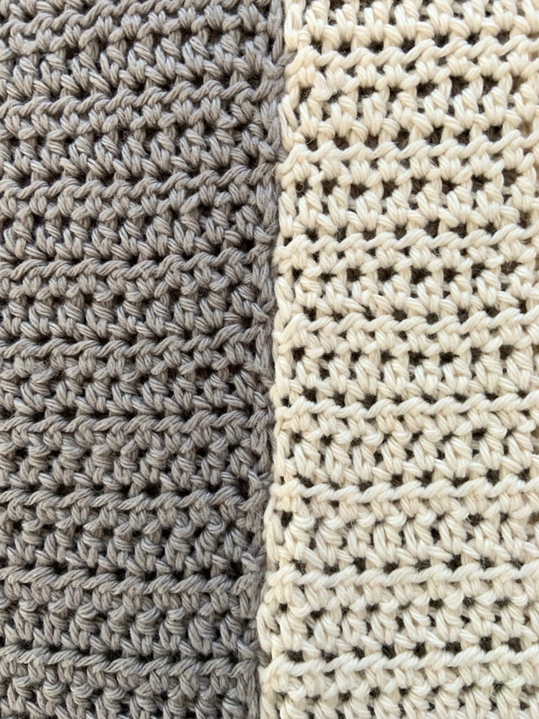 Close-up of a mattress stitch seam on a crochet top.