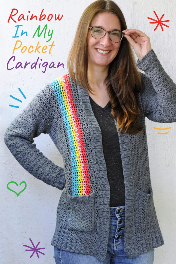  Wouldn't it be wonderful to always have a rainbow in your pocket? Maybe you do. This crochet cardigan pattern represents the ability to create your own happiness from within yourself.  Includes instructions for all sizes including extra small and plus sizes up to 5X.