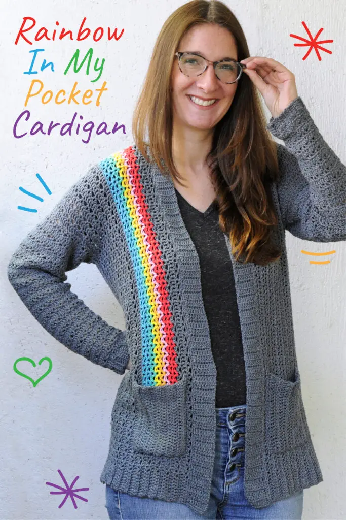 Wouldn't it be wonderful to always have a rainbow in your pocket? Maybe you do. This crochet cardigan pattern represents the ability to create your own happiness from within yourself. Includes instructions for all sizes including extra small and plus sizes up to 5X.