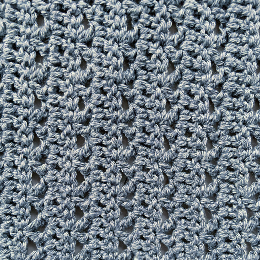 Close up of the stitch pattern on a crochet cardigan pattern.